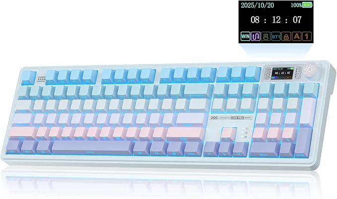 CORBOBO LINGBAO K108 Pro Wireless Mechanical Keyboard with Screen & Knob, Full Size Creamy Keyboard with Number Pad, 10000mAh Battery, PBT Keycaps, RGB Backlit, Hot-swappable Gaming Keyboards