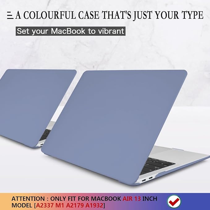 CISSOOK Compatible with MacBook Air 13 inch Case 2021 2020 2019 2018 Release Model M1 A2337 A2179 A1932, Matte Hard Case Cover for MacBook Air 13 inch with Retina Display and Touch ID - Lavender Gray