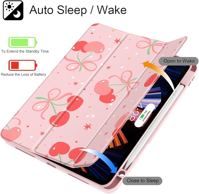 Tuiklol for iPad Pro 12.9 Inch 6th/5th/4th/3rd Generation 2022 2021 2020 2018 Case,Built-in Pencil Holder Clear Transparent Protective Back Shell Cover with Auto Sleep/Wake, Etro Cherry