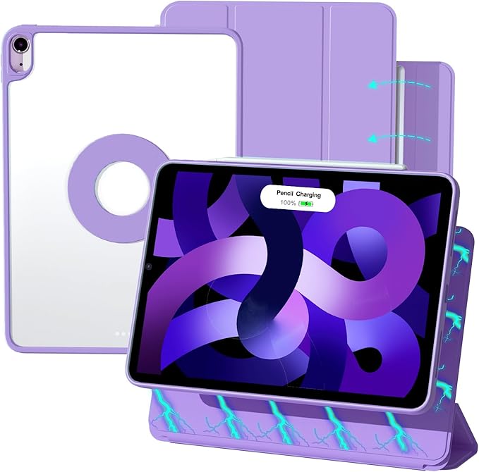 ZENLU iPad Air 10.9/11 inch Case with Removable Magnetic Folio Cover, Premium PU Leather, Multiple Angles Stand, Pencil Slot Charging Support, Full Protective Case for iPad Air 7 6 5 4 Gen (Purple)