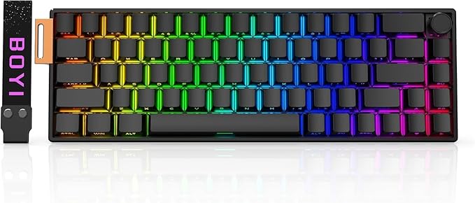 BOYI 66Pro-Flash Aluminum Magnetic Switch Gaming Keyboard,TMR/HE Keyboard Gaming 65% Hall Effect,RGB HotSwap 0.01mm Hyper-Fast 8K Hz Polling Rate,PBT Side Printed Keycaps Mechanical Keyboard with Knob