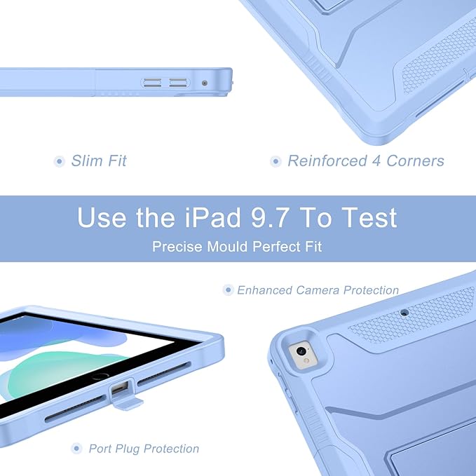 Soke Case for iPad 6th/5th Generation 9.7 Inch 2018/2017,with Built-in Screen Protector and Kickstand, Rugged Full-Body Heavy Duty Protective Cover for Apple iPad Air 2 /Pro 9.7 - Light Blue