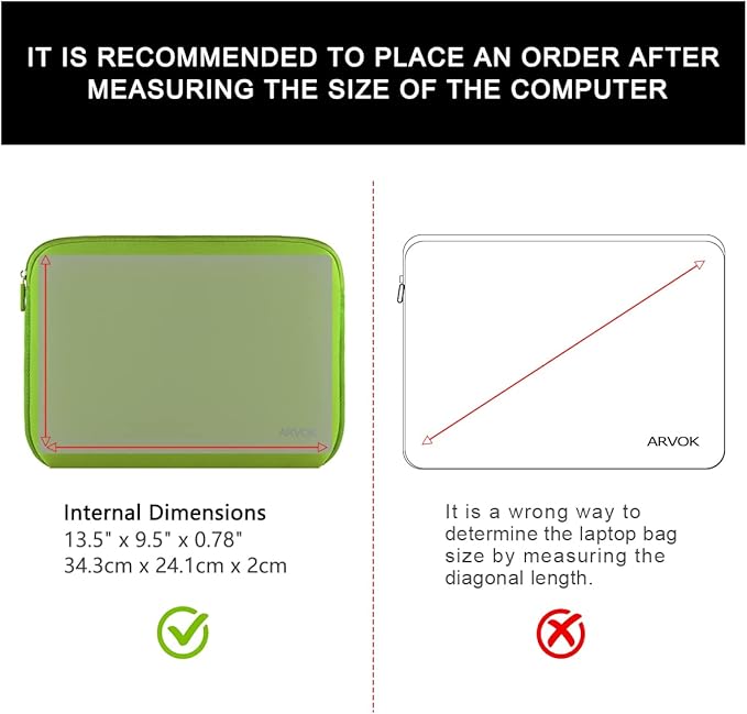 Arvok 13 13.3 14 Inch Laptop Sleeve Case for MacBook Pro/MacBook Air 13-14 inch, Water-Resistant Notebook Chromebook Computer Pouch, Carrying Bag Cover for HP/Dell/Lenovo/Asus/Acer, Bamboo Green