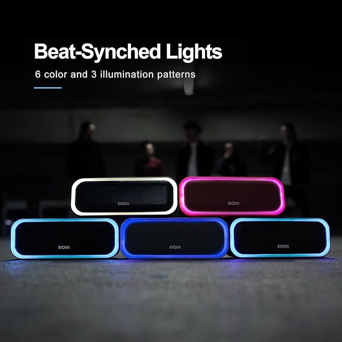 DOSS SoundBox Pro Bluetooth Speaker, 20W Stereo Sound, Active Extra Bass, 20H Playtime, Multi-Colors Lights, Wireless Stereo Pairing, IPX6 Waterproof for Garden, Hiking, Camping-Cypress Green