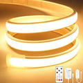 Lamomo COB LED Strip Lights Pro, 9.84Ft Warm White Dimmable Self-Adhesive Led Rope Light with Remote, Flexible Cuttable Waterproof 3000K Silicone Neon Tape Lights for Bedroom, Indoor, Outdoor, Cabinet