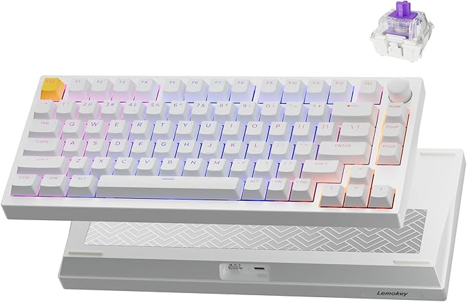 LEMOKEY P1 HE 75% Wireless Custom Mechanical Gaming Keyboard with Gateron Double-Rail Magnetic Switches Knob Version, QMK 2.4 GHz Bluetooth 5.2 RGB Backlight Compatible with Mac Windows Linux - White