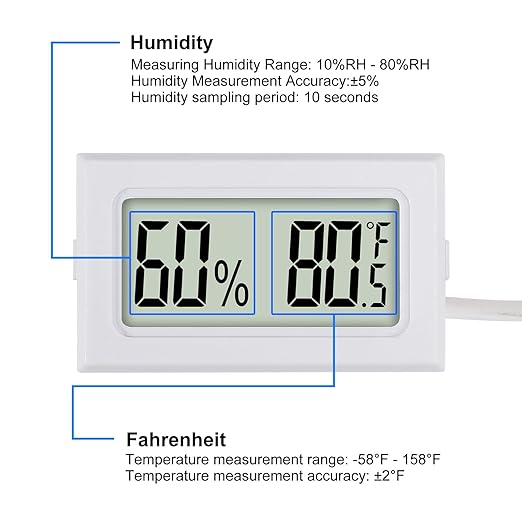 3Pcs Mini Digital Thermometer Hygrometer with Probe Electronic Temperature Humidity Gauge Meters Indoor LCD Display Fahrenheit for Humidors,Greenhouse,Garden,Incubator Reptile Terrarium