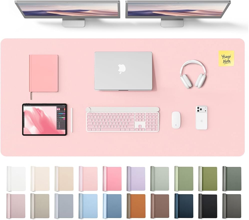 YSAGi Leather Desk Pad Protector, Office Desk Mat, Large Mouse Pad, Non-Slip PU Leather Desk Blotter, Laptop Desk Pad, Waterproof Desk Writing Pad for Office and Home (Light Pink, 55" x 24")
