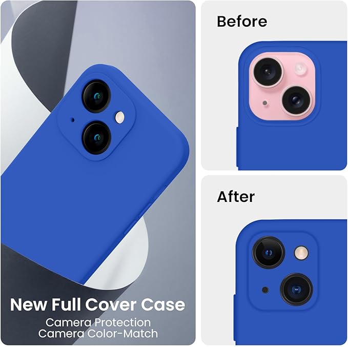 FireNova Designed for iPhone 15 Case, Silicone Upgraded [Camera Protection] Phone Case, Soft Anti-Scratch Microfiber Lining Inside, 6.1 inch, Klein Blue
