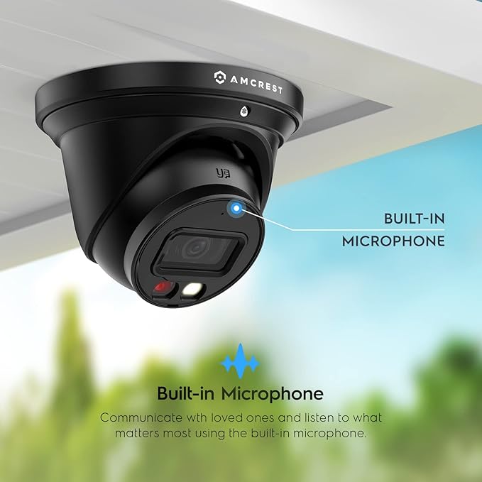 Amcrest 4K Night Color AI Turret IP PoE Camera 49ft Full Color Nightvision, Security IP Camera, Built-in Microphone, Human Detection, Perimeter Protection, 129° FOV, 4K@15fps IP8M-2779EB-AI (Black)