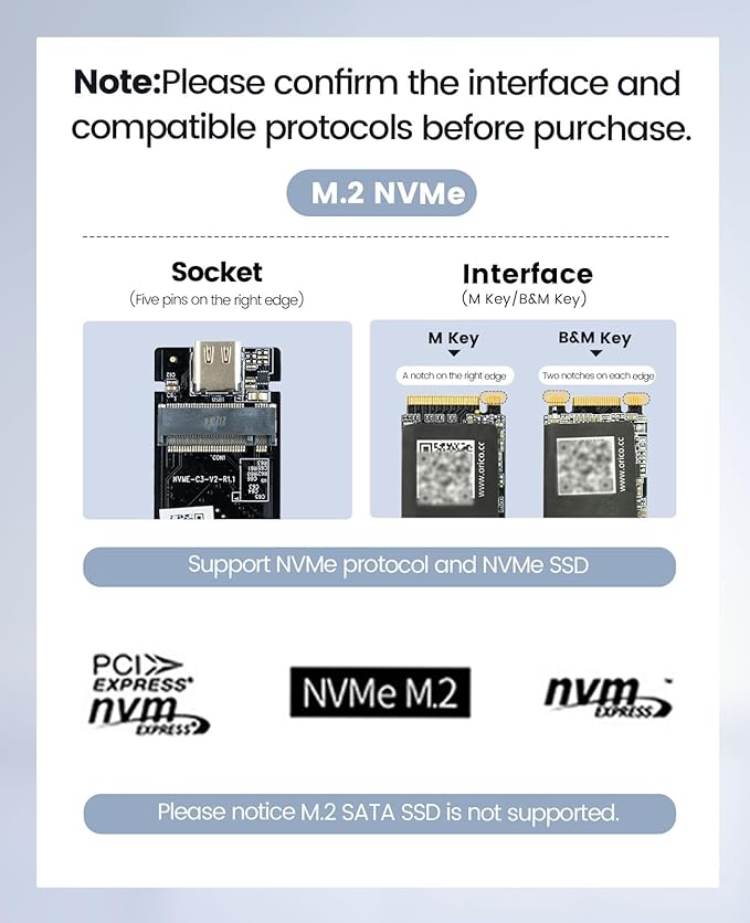 ORICO 40Gbps NVMe SSD Enclosure, M.2 to USB-C Adapter for NVMe M-Key 4TB SSD 2280, Aluminum M2 External SSD Case, Compatible with Thunderbolt 3/4 USB3.2/3.1/3.0/Type -M234-Grey
