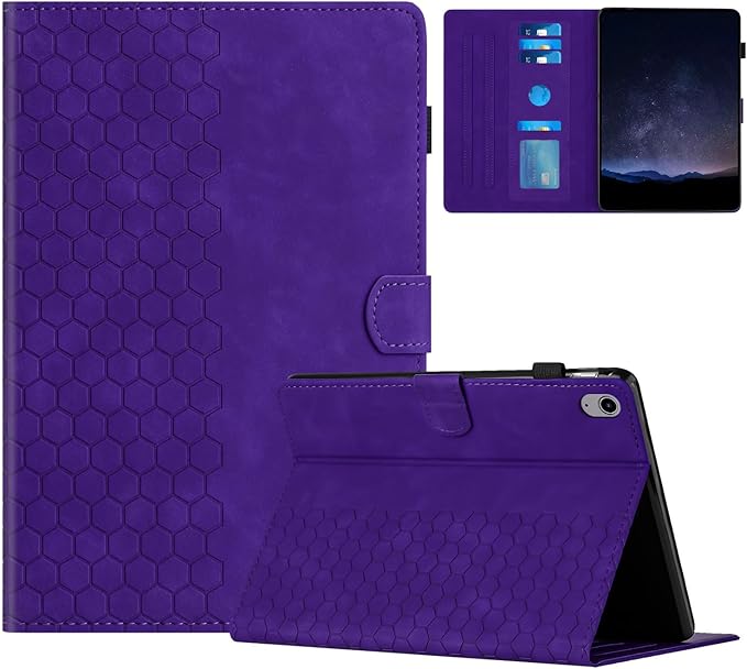 DTangLsm for iPad A16 Case iPad 11th Generation Case 11-inch 2025, iPad 10th Generation Case 10.9-inch 2022, Smart PU Leather Folio Stand Cover with Pencil Holder, Auto Wake/Sleep, Honeycomb Purple