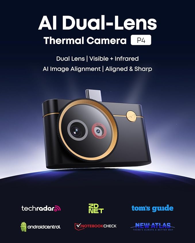 Thermal Master P4 Dual-Lens Thermal Camera for Android, Thermal Imaging Camera with IR Eraser, 512×384 X³ IR Resolution, 15× Digital Zoom, -4℉~1112℉, 0.035℃ Sensitivity (Android)