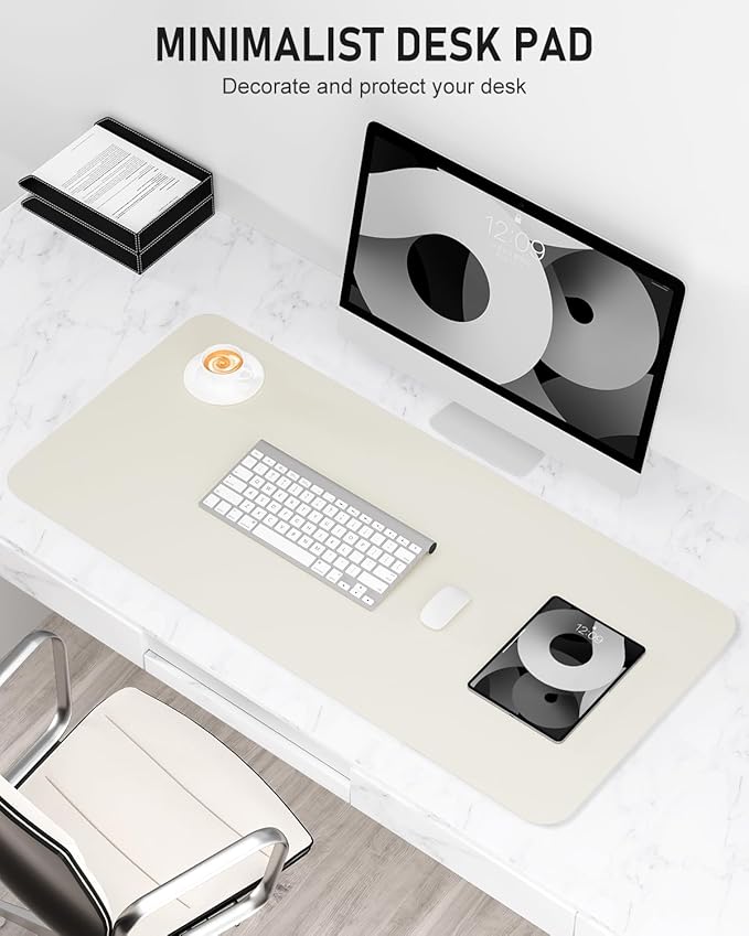 Desk Pad, 35.5" x 17" PU Leather Non-Slip Desk Mat Large Mouse Pad for Desktop, Waterproof Laptop Computer Writing Mat for Office, Home, Work, Gaming, Ivory White