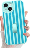 KANGHAR Compatible with iPhone 15 Case, Support for MagSafe, Silicone Stripes Cute Pattern, Wristband Kickstand Camera Protection Soft Slim Cover for Girls Women -Blue