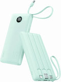 VRURC Portable Phone Charger for iPhone, 10000mAh Power Bank Built in Cables & Lanyard, Slim USB C Battery Bank 5 Outputs for Multi Devices,Travel Essential for College Students Teen Boys Girls-Green