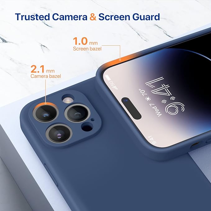 Miracase Designed for iPhone 14 Pro Case with Screen Protector, [Upgraded Camera Protection], Shockproof Liquid Silicone Rubber Phone Case Cover for 14 Pro 6.1 inch, Dark Blue