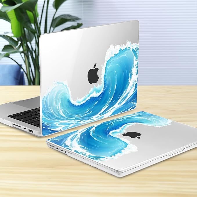 Batianda for MacBook Pro 14 Inch Case 2026-2021 Release M5 M4 M3 M2 M1 Pro/Max, 1.2mm Slim Graphic Hard Shell Cover with Keyboard Cover, Screen Protector 4-in-1 Bundle, Blue Waves