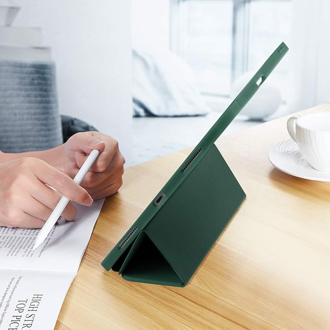 Cases for iPad Pro 12.9 Case 6th/5th/4th Generation (2022/2021/2020) with Pencil Holder [Apple Pencil Wireless Charging] Soft TPU Smart Tri-fold Stand Protective Cover(Midnight Green)