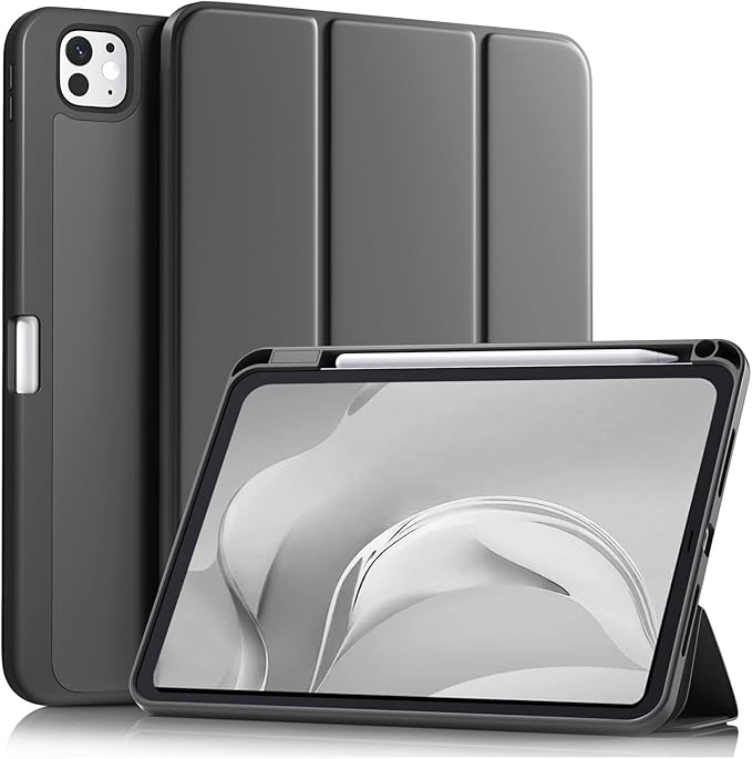 Akkerds for iPad Pro 11 Inch Case (M5/M4) 2025/2024 6th/5th Generation with Pencil Holder, for iPad Pro Case 11 Inch with Trifold Stand Protective Cover/Soft TPU Back, Auto Wake/Sleep, Space Gray