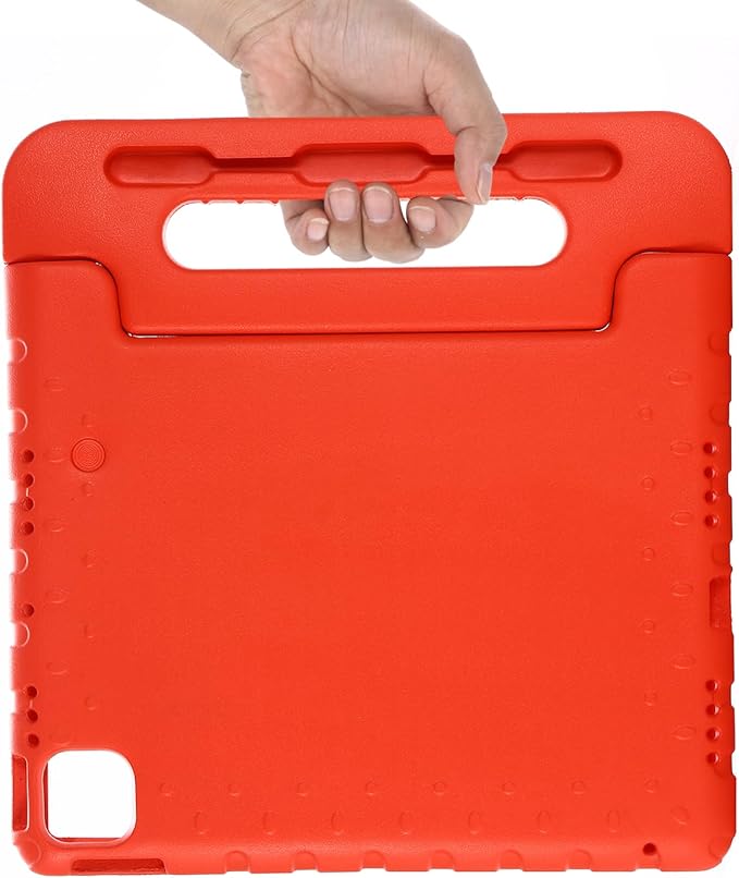 Kids Case for iPad Pro 11 inch M5/M4 (2025/2024) with Pencil Holder/Convertible Handle Stand Shockproof Slim Lightweight Cute Soft EVA Heavy Duty Rugged Kickstand Cover for Children, Red