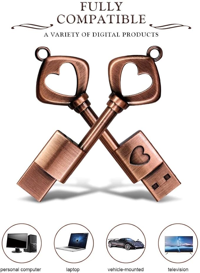 64GB USB 3.0 Flash Drive,Cute Key USB Flash Drive with Heart Shape,High Speed Up to 100MB/S Keychain exFat Thumb Drive Jump Drive Gift for Anniversary/Birthday/Photographer/Wedding