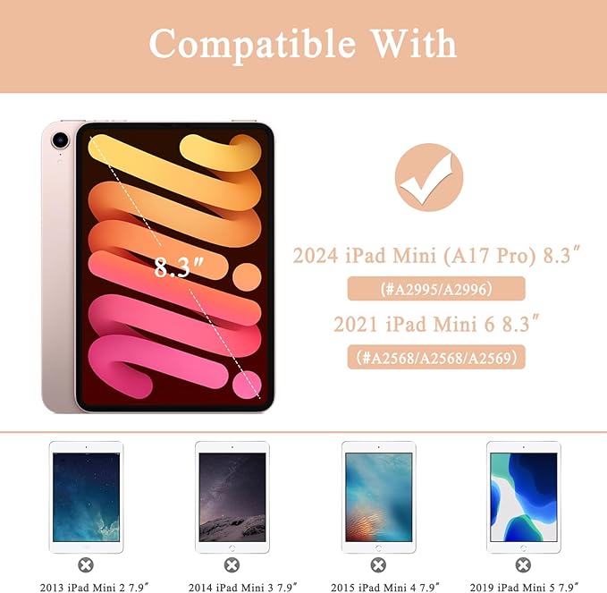 Supveco Case for iPad mini 7 (A17 Pro) 2024/iPad Mini 6 2021 8.3 Inch with Pencil Holder-[Auto Wake/Sleep],Slim Protective Case with Soft TPU Back Cover for iPad mini 7th/6th Generation-Watermelon