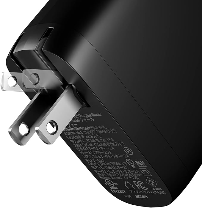 Amazon Basics 68W Two-Port GaN Wall Charger with 1 USB-C (60W) & 1 USB-A Ports (18W) with PD for Laptops, Tablets & Phones (iPhone 16/15/14/13/12/11/X, iPad, MacPro, Samsung, More), Non-PPS, Black