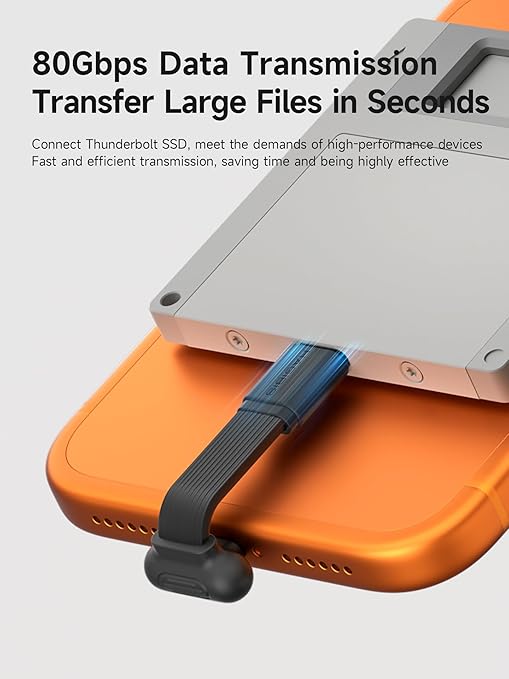 Hagibis 180 Degree Short Flat USB 4 Cable, 240W Fast Charging U-Type USB-C Cable, 80Gbps Data Transfer, 8K@60Hz Video Display for iPhone 17 16 15 Pro Max, Thunderbolt 5/4/3 Hub, External SSD (0.18ft)
