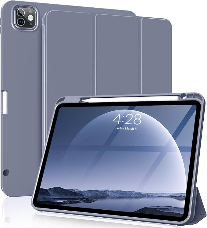 for iPad Pro 12.9 Case (6th/5th/4th/3rd Generation 2022/2021/2020) & ipad Air 13 inch case (M3 2025/M2 2024) with Pencil Holder, Smart Slim Trifold Stand Case with Soft TPU Back (Purple)