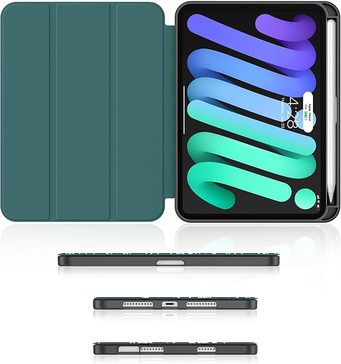 Soke Case for iPad mini 7(A17 Pro) 2024/iPad Mini 6 2021 8.3 inch with Pencil Holder-[Pencil Charging + Auto Wake/Sleep], Soft TPU Back Cover for iPad mini 7th/6th Generation(Book Dark Green)