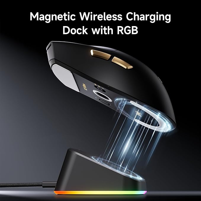 MCHOSE K7 Ultra Gaming Mouse Wireless, 59g Ultra-Lightweight, PAW3950 Sensor, 8000Hz Polling Rate, 42K DPI, 5 Programmable Buttons, 120 Hours of Playtime, Magnetic Wireless Charging Dock Black