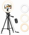 Sensyne Ring Light with Stand, 50" Phone Tripod for iPhone & Android, LED Ring Light with Remote, 3 Color Modes & 10 Brightness Levels for TikTok, Zoom & Video Recording