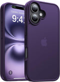 for iPhone 16 Case, [Military-Grade Drop Protection][Anti-Yellowing] Shockproof Protective Translucent Matte Cover for iPhone 16 Phone Case,Dark Purple