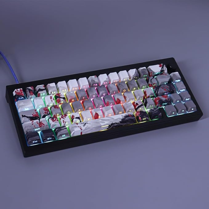 Tsungup PBT Keycaps - Side Print Keycap Set,135 Keys Double Shot Shine Through Landscape Painting Custom Keycaps,Cherry Profile Keyboard Key caps for Cherry MX Switches Mechanical Keyboards