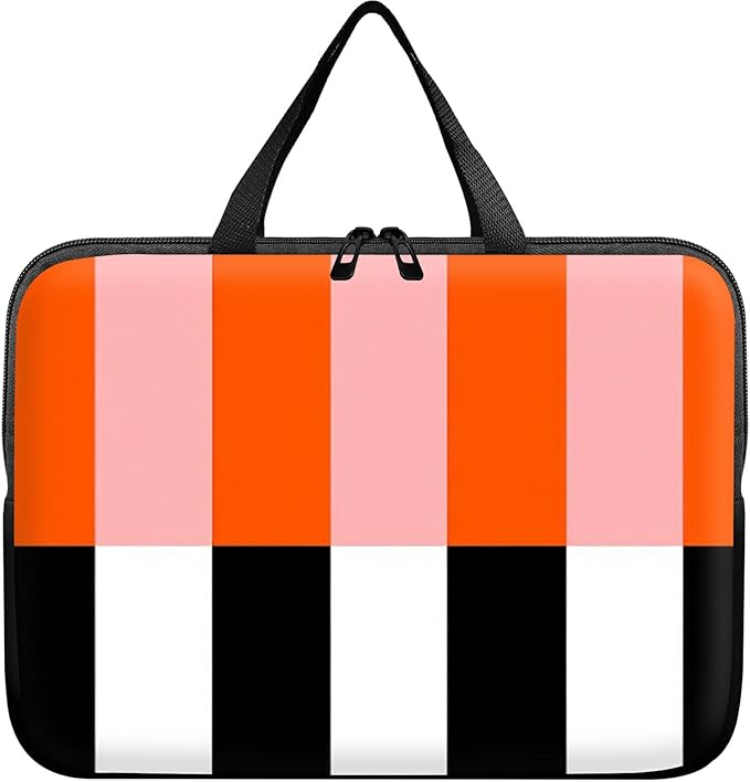 Universal Laptop Sleeve Tablet Case 12 inch, Orange Black White Stripes Slim Carrying Case Handbag Travel Laptop Bag for Surface Pro 9 8 7/Laptop Go 2 3, MacBook Air 11/12