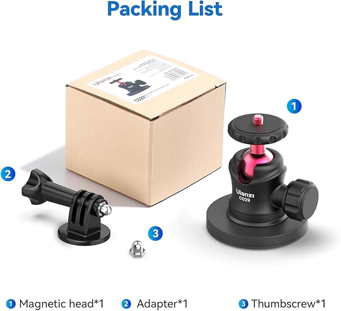 ULANZI Magnetic Camera Mount for Action Camera, Strong Magnetic Mount with 360° Rotation Ball Head and Built-in 6 Magnets, Compatible with Gopro Hero 13/12/11/10, DJI Osmo Action Osmo Nano, Insta360