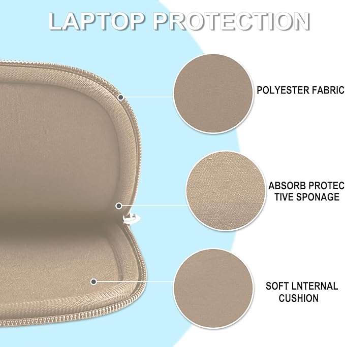 14 inch Laptop Case, Shockproof Protective Laptop Cover Briefcase Carrying Computer Bag with Accessory Pocket Portable Computer Sleeve for 14" MacBook, HP, Dell, Lenovo, Acer, Khaki