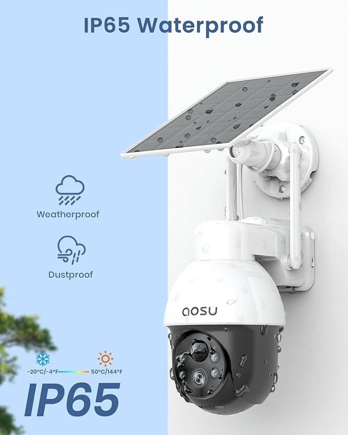 aosu Solar Security Camera Wireless Outdoor with Panoramic PTZ, Human Auto Tracking, 2K Night Vision, Light and Sound Alarm, 2-Way Audio, Works with Alexa/Google Assistant for Home Surveillance