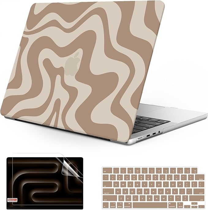 Anban Compatible with MacBook Pro 14 inch Case 2026-2021 M5 M4 M3 M2 M1 A3426 A3427 A3434 A3112 A3185 A3401 A2918 A2992 A2779 A2442, Plastic Hard Shell+Keyboard Cover+Screen Protector, Brown Wave