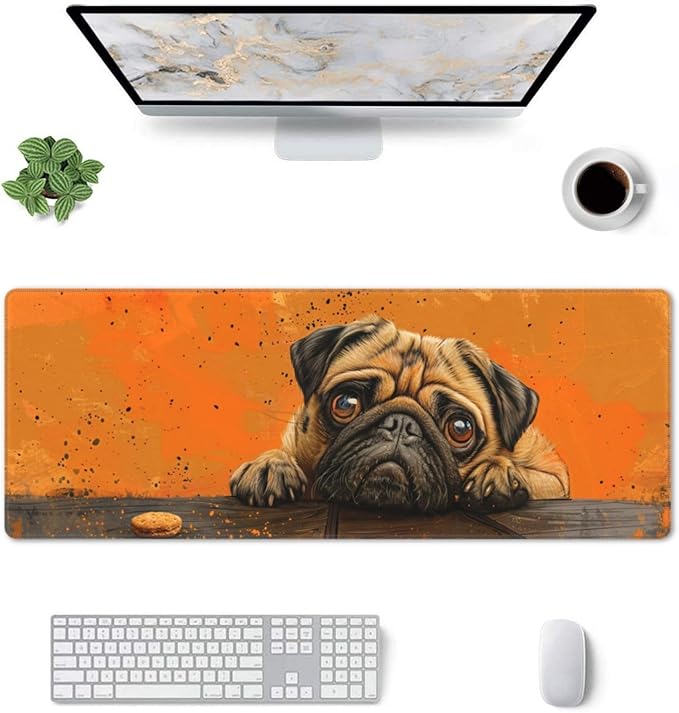 Mouse Pad Gaming - Large Mouse Pad for Desk with Waterproof Surface & Durable Design Desk Mat for Desktop & Office Accessories (Pensive Pug)