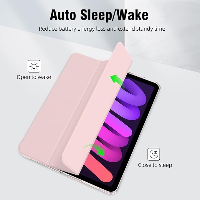 Case for iPad mini 7 (A17 Pro), Slim Smart Trifold Stand for iPad mini 7th/6th Generation 8.3 Inch 2024/2021, Hard PC Translucent Frosted Back Shell Case with Auto Wake/Sleep, Pink