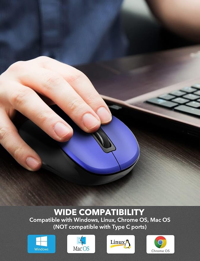 Trueque Wireless Mouse for Laptop, 2.4GHz Ergonomic Computer Mouse with Back & Forward Buttons, 3 Adjustable DPI Levels, 6 Buttons, Optical USB Cordless Mice for Windows PC, M01 (Deep Blue)