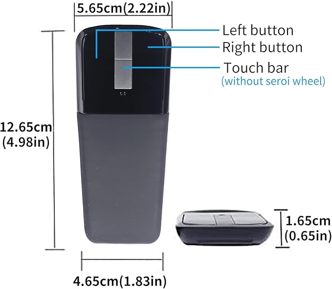 Bluetooth Arc Mouse Foldable Slim and Portable Mini Wireless Computer Travel Mouse Folding Optical Touch Mice for Laptop Tablet - Black