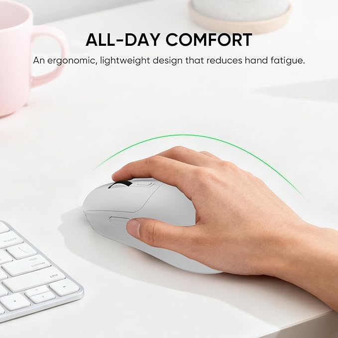 MELOGAGA Wireless Gaming Mouse, 2.4G/Bluetooth 5.4/USB-C 3-Mode Wired/Cordless Game Mice with 8 Adjustable DPI, Ergonomic Rechargeable Computer Mouse for PC, Mac, PS5, Tablet -White