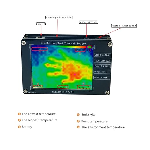 Upgraded MLX90640 Infrared Thermal Imager Portable Infrared Thermal Sensor High Accuracy Camera Temperature Tester Detection Non-Contact Measurement Buillt in Battery.