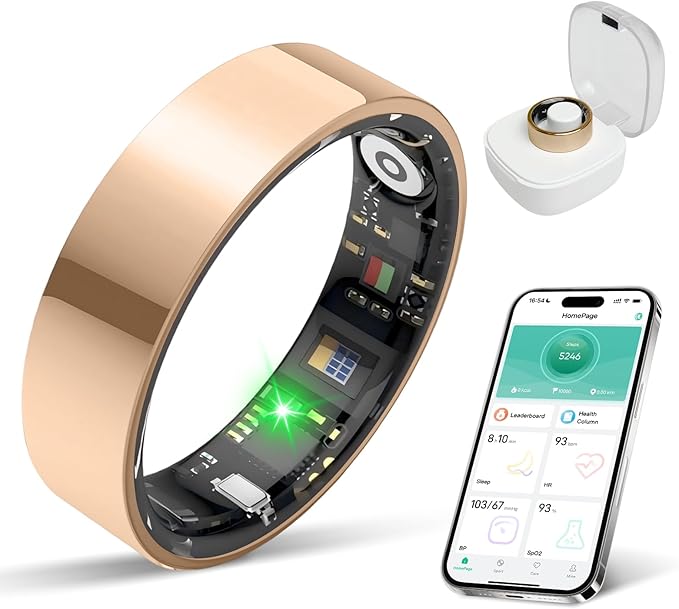 BIEMHA IP68 Waterproof Smart Ring - Fitness & Health Tracker with Sleep/Exercise Monitoring, Unisex for Women Men, iOS & Android Compatible, Long Lasting Battery Life, No Subscription (Rose Gold, 9)