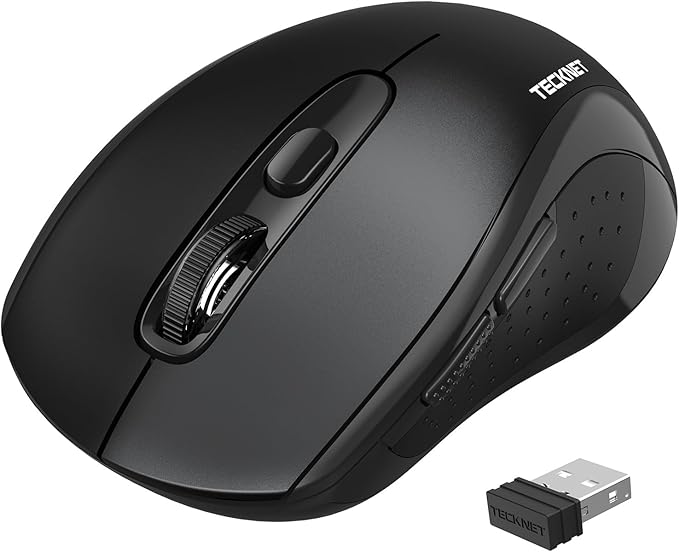 TECKNET Wireless Mouse for Laptop, 2.4G Ergonomic Optical Mouse Silent Bluetooth Mouse(BT5.0) 4000DPI Adjust, Computer Portable PC Quiet Mice with USB-A Receiver & 6 Buttons for Mac, 18 Months Battery