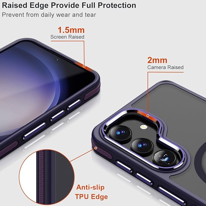 MALEWOLF Case for Galaxy S23 FE with 3 Modes Stand, Compatible with Magsafe, Color Hybrid Shockproof Cover Anti-Slip, Matte Translucent PhoneCase for Galaxy S23 FE (Dark Purple)