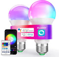 Auxmir Smart Light Bulbs with Remote, RGB+CCT Color LED Light Bulbs Work with Alexa & Google Home, Multiple Scene and Music Sync Light Bulb, A19 9W 800LM, WiFi Bluetooth 2.4GHz No Hub Required, 2-Pack